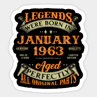 Legends Were Born In January 1963 60 Years Old 60th Birthday Gift Sticker